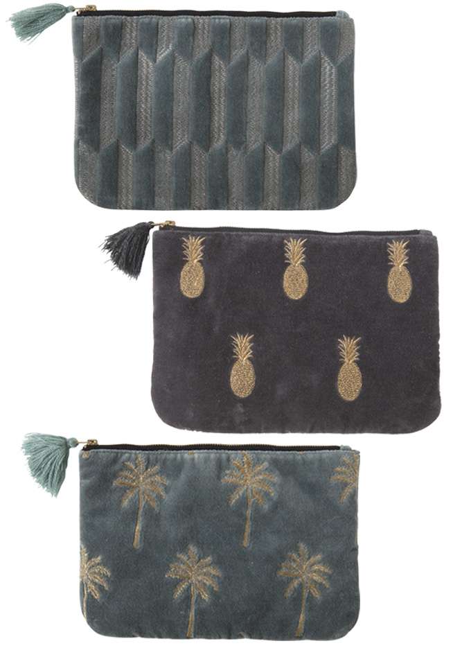 clutch velours met borduursel groot