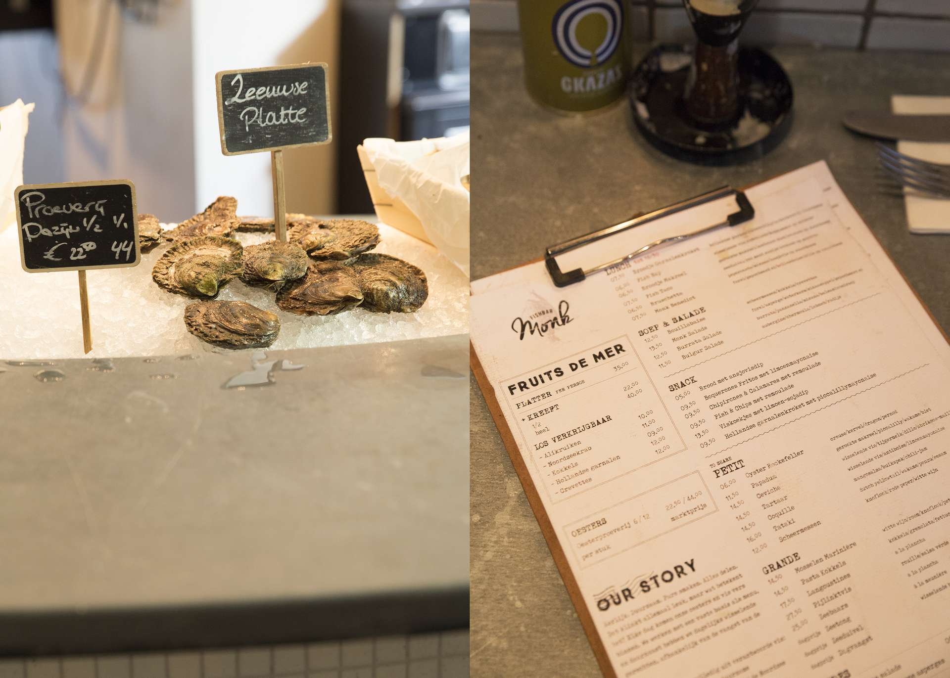 oesters en menukaart