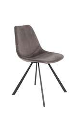 Dutchbone Franky Velvet stoel (set van 2) Stoelen Loods 5 Dutchbone Franky Stoel Set Van 2 Grijs Fluweel Zwart
