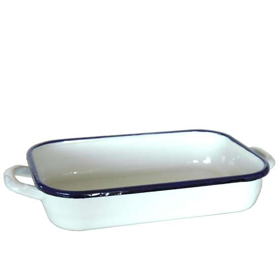 bijnaam Bestaan Vermeend Ovenschaal emaille wit met blauwe rand - 32 x 20 cm - Keukengerei - Loods 5