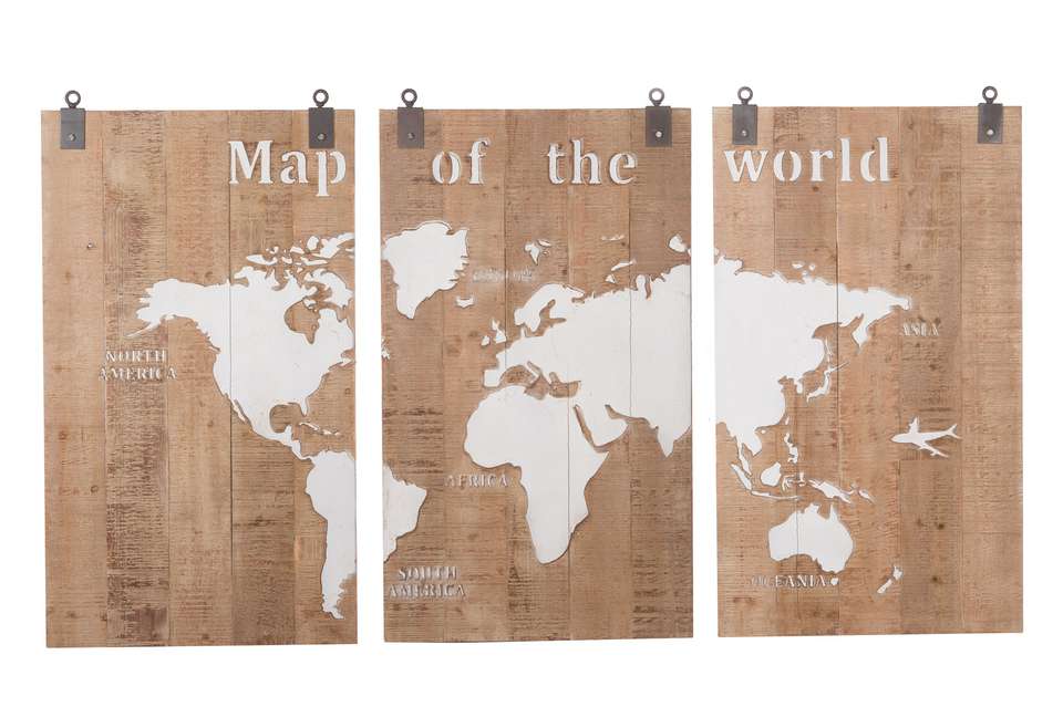 Tweet Aanval landinwaarts Wereldkaart houtschilderij 3-delig - Producten - Loods 5