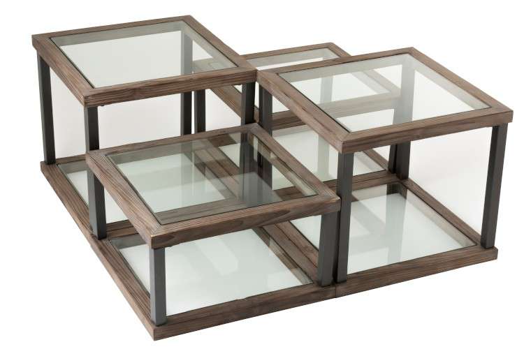 Salontafel hout/glas (set van 4) Producten Loods 5